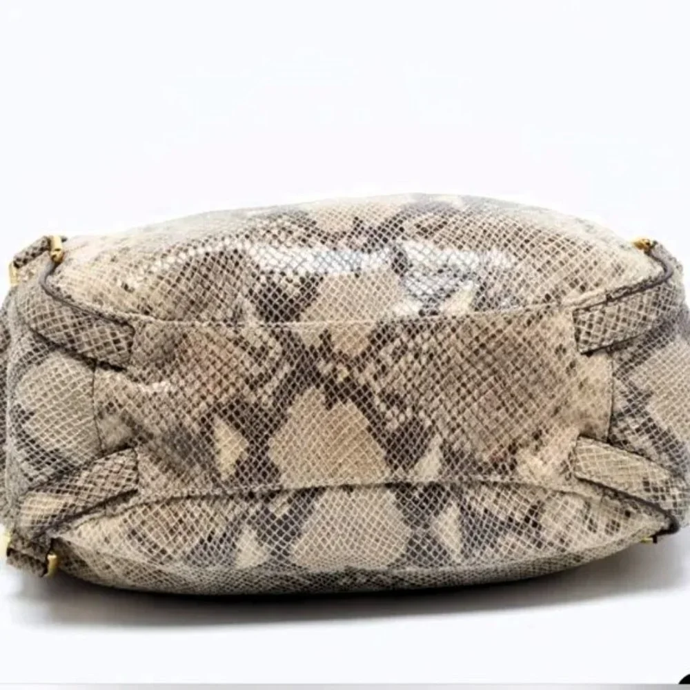 Authentic Michael Kors Beige Python Effect Leather/Suede Bedford Hobo